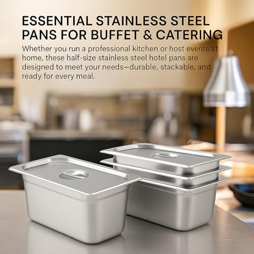 3 Pack Hotel Pans with Lids, 1/3 Size x 6 Inch Deep Steam Table Pan, Commercial Stainless Steel Hotel Pan Restaurant Supplies Tray Square Steam Table Half Pans for Chafing Dishes, Buffet, Home, Party - Thumbnail 7