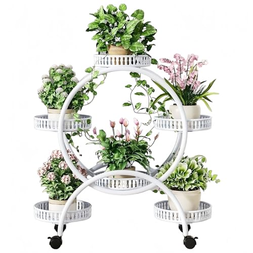 Shiying フラワースタンド 花台 園芸ラック 盆栽棚 鉢植えスタンド キャスター付き フラワーラック ガーデンラック アイアン プランターラック 花ポットホルダー 積み重ね可能 トレイ付き 組立簡単 付属のキャスターをお使い頂くと便利です 室内外兼用