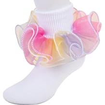Galsang Women Big Ruffle Socks Double Lace Turn Cuff,Breathable Cotton Frilly Cute Bobby Dress Sock for Girls Women,K407