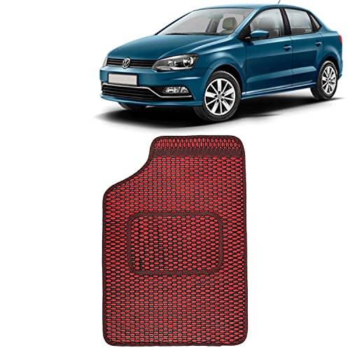 Image of Kingsway Dotted Design Car Floor Foot Mats Universal Fit for Volkswagen Ameo, Model Year : 2016 Onwards, Water and Dustproof, Color Red, Set of 5 Pieces