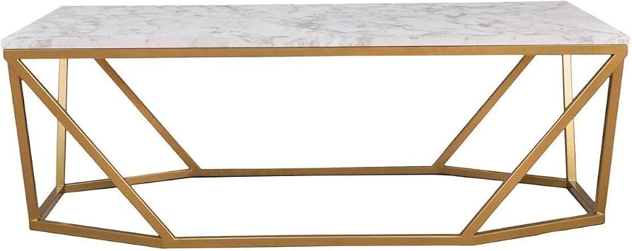 Lavina Gold Metal Mermer Desenli Orta Sehpa Gold
