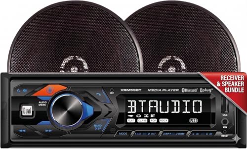 Dual Electronics CPM5965 7-Character LCD Single DIN Car Stereo Receiver with (2) 6.5" Multi-Fit 2-Way Speakers | Bluetooth Hands Free Calling & Music Streaming | Push to Talk Assistant | AM/FM Radio