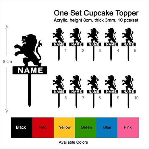 TA0857 Rampant Lion Silhouette Party Wedding Birthday Acrylic Cupcake Toppers Decor 10 pcs with Personalized Your Name