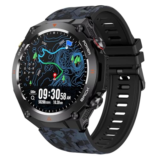 Reloj inteligente GPS para hombre, barómetro, reloj militar, brújula, altímetro, reloj deportivo, reloj de fitness, función de teléfono, reloj de salud, presión arterial, podómetro, reloj de correr,