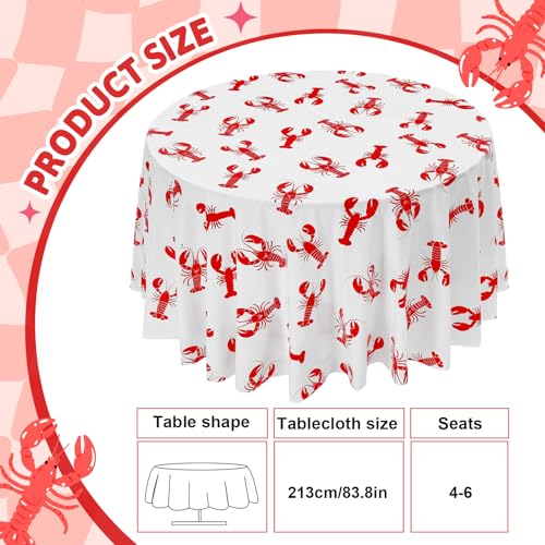 Image of Hahafelt 6 Pcs Crawfish Plastic Tablecloth 84 Inch White and Red Round Disposable Lobster Table Cover Circular Seafood Crayfish Table Cloth for Crawfish Boil Party BBQ Kitchen Decoration