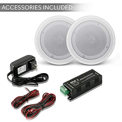 Pyle 6.5” Pair Bluetooth Flush Mount In-Wall In-Ceiling 2-Way Speaker System Quick Connections Changeable Round/Square Grill Polypropylene Cone & Polymer Tweeter Stereo Sound 150 Watt (Pdicbt652Rd) #TOP7