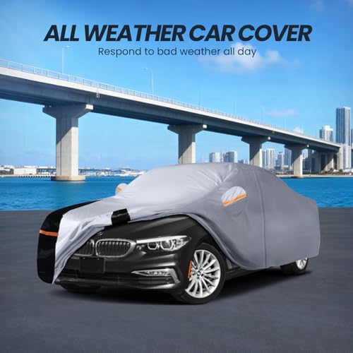 Image of Multi-Layer Car Cover Custom Fit for BMW 5 Series 528i 530i 535i 540i M5 M550i M550(2007-2026), 100% Waterproof, Gift with Towel, Heavy Duty Car Covers for Rain Sun UV Protection with Door Zipper