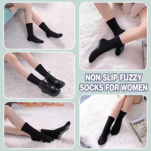 Dosoni Non Slip Socks For Womens With Grips Anti Skid Fuzzy Hospital Slipper Socks Warm Winter Cozy Fluffy Soft Fleece Socks 5 Pairs Black #TOP2