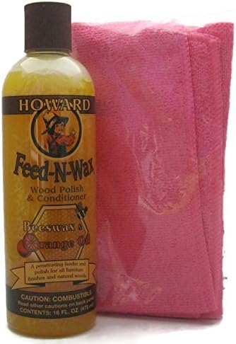 Howard Feed-N-Wax All Natural Wood Polish and Conditioner with Microfiber Cloth (Pink)