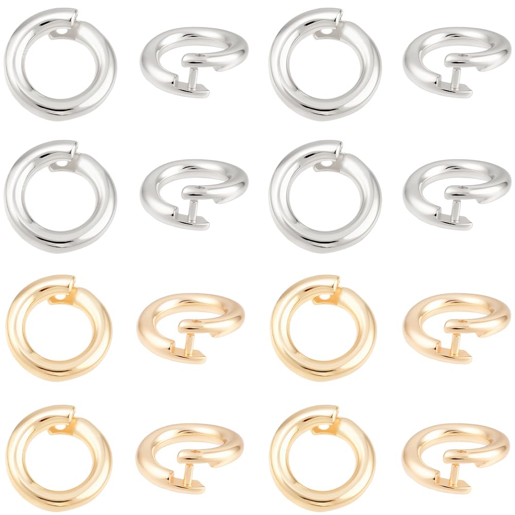 Beebeecraft 20Pcs 2 Colors Locking Jump Rings OD 8mm ID 2.5mm 14K Gold & Platinum Plated Round Open Jump Rings Circle Snap Clasp Ring Connector for Jewellery Making Necklace Bracelet Diy Craft