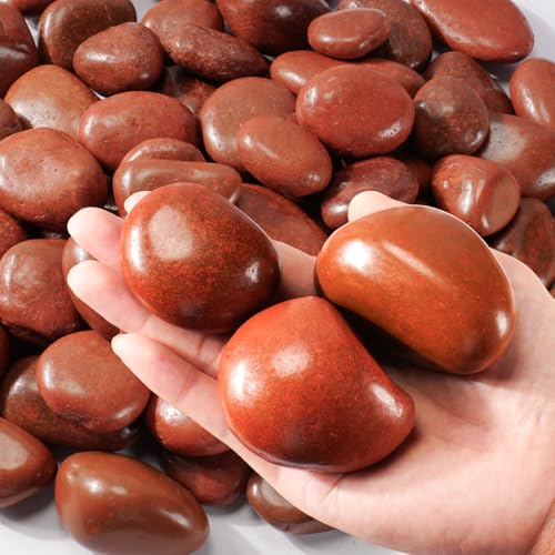 Red Pebbles 9 LB, Polished River Rocks, 1-2 inch Large Decorative Rock, Garden Stones for Landscaping, Indoor Outdoor Plants, Aquarium, Fish Tank