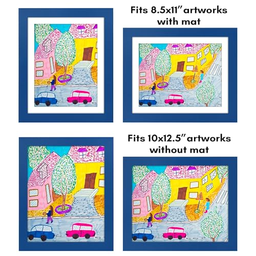 Image of Americanflat Kids Artwork Frame Changeable (Sapphire Blue) - Magnetic Door Holds 100 Art Pieces - 8.5x11 Letter Size Display with Mat or 10x12.5 Without Mat - My Mini Masterpiece (Pack of 8)