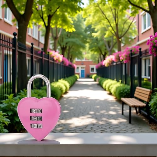 Image of Pink Combination Lock, Heart Shape 3 Digital Password Padlock, Mini Outdoor Combo Gate Lock for School Gym Locker, Fence Gate, Toolbox, Employee Hasp Locker Combination Padlocks Outdoor Accessories
