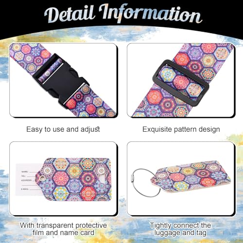 XLSXEXCL 4 Pack Luggage Straps Set, Suitcase Belt Luggage Tags for Suitcases TSA Approved Adjustable Luggage Strap to Hold Suitcases, Suitcase Tags with Name ID Card Travel Accessories