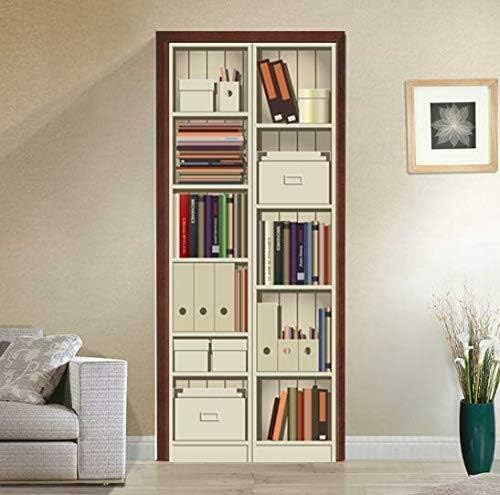 FLFK 3D Bookshelf Cabinet Door Murals Peel and Stick 77x200cm-Self-adhesiv Door Wallpaper Wall Stickers Poster for Bedroom Decor(2Pcs/Set)