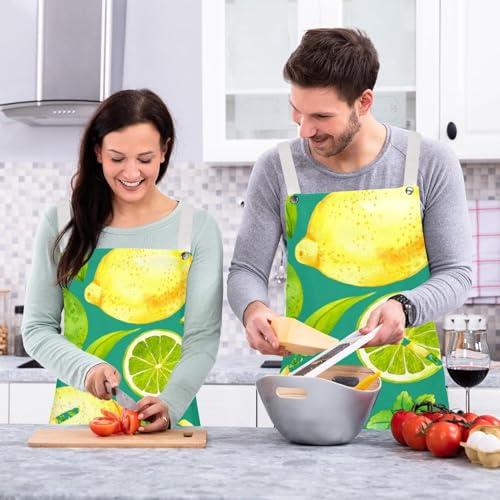 Tablier de cuisine avec 4 broches ajustables motif citron d'été
