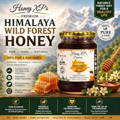 Honey XP Raw Himalayan Wild Forest Honey – 100% Pure & Natural – No Added Sugar – Unprocessed & Cold-Filtered – 680g (24 oz) Glass Jar – Harvested from Indian Himalayas — view 4