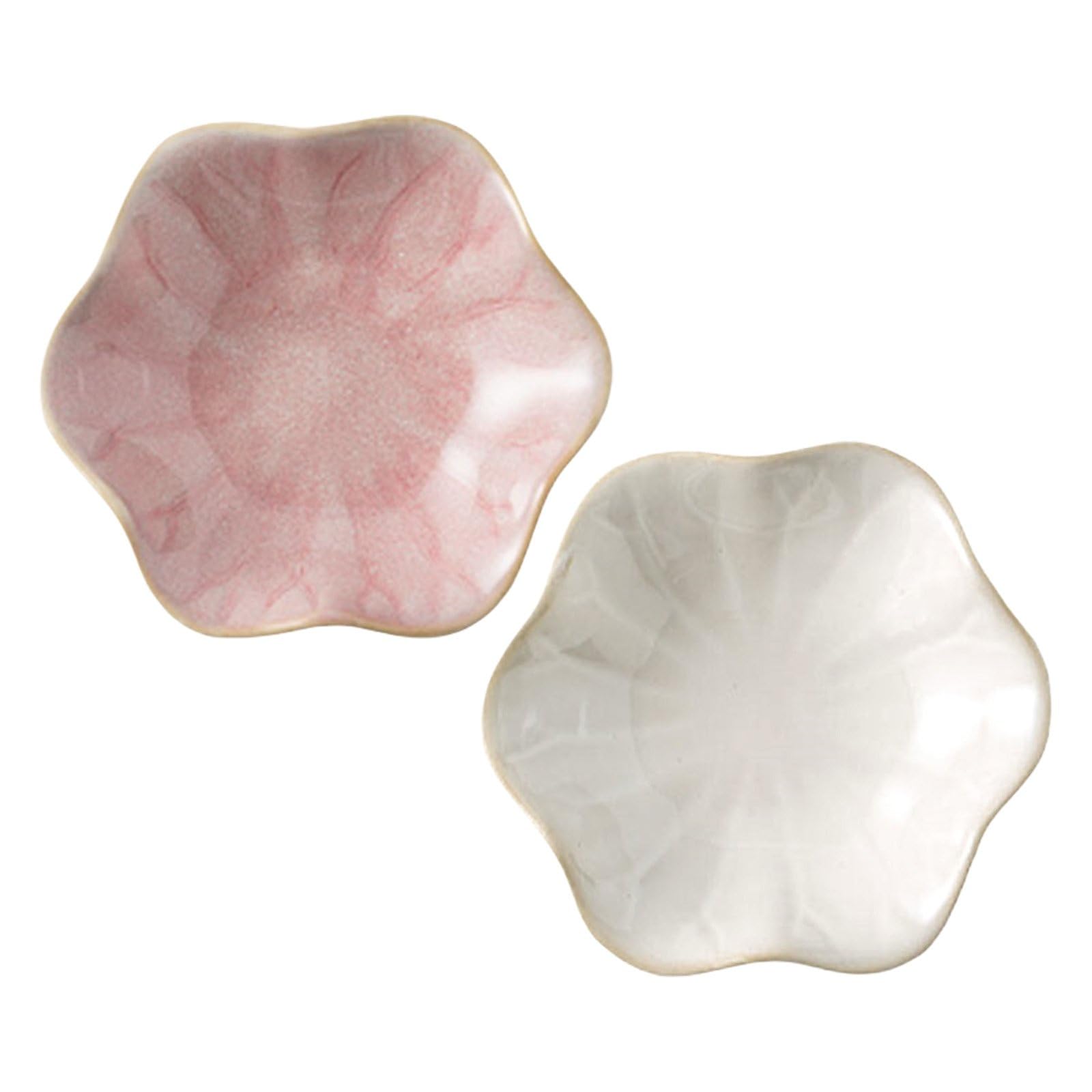 2Pcs Ceramic Jewelry Dish - Lotus Leaf Shape, for Ring Holder Necklace Small Key, Suitable for Mother Friend Sister, Gifts for Women, Cute Plate Trinket Tray, Home Decor (Pink &amp; White)