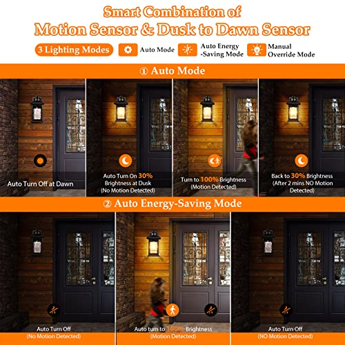 2 Packs Motion Sensor Outdoor Sconce - Advanced Dusk To Dawn Outdoor Lighting, Retro Motion Sensor Porch Light Fixtures, Black Waterproof Exterior Lantern Wall Mount For Garage, Outside, Anti-Rust #TOP3