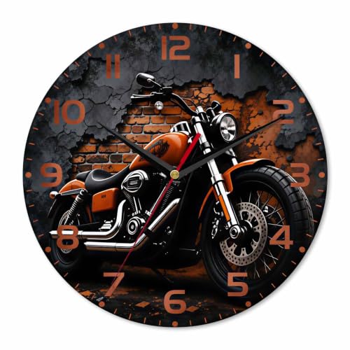 Orange Motorcycle Wall Clock 10inch for Home Office Battery Operated