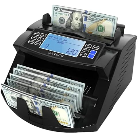 DETECK DETECK Money Counter Machine with Value Count - DT200 Large 4” LCD Display Cash Counter Machine, Add and Batch Modes, UV/MG/IR Counterfeit Detection Bill Counter, 1300 Bills/Min - Print Option Cover