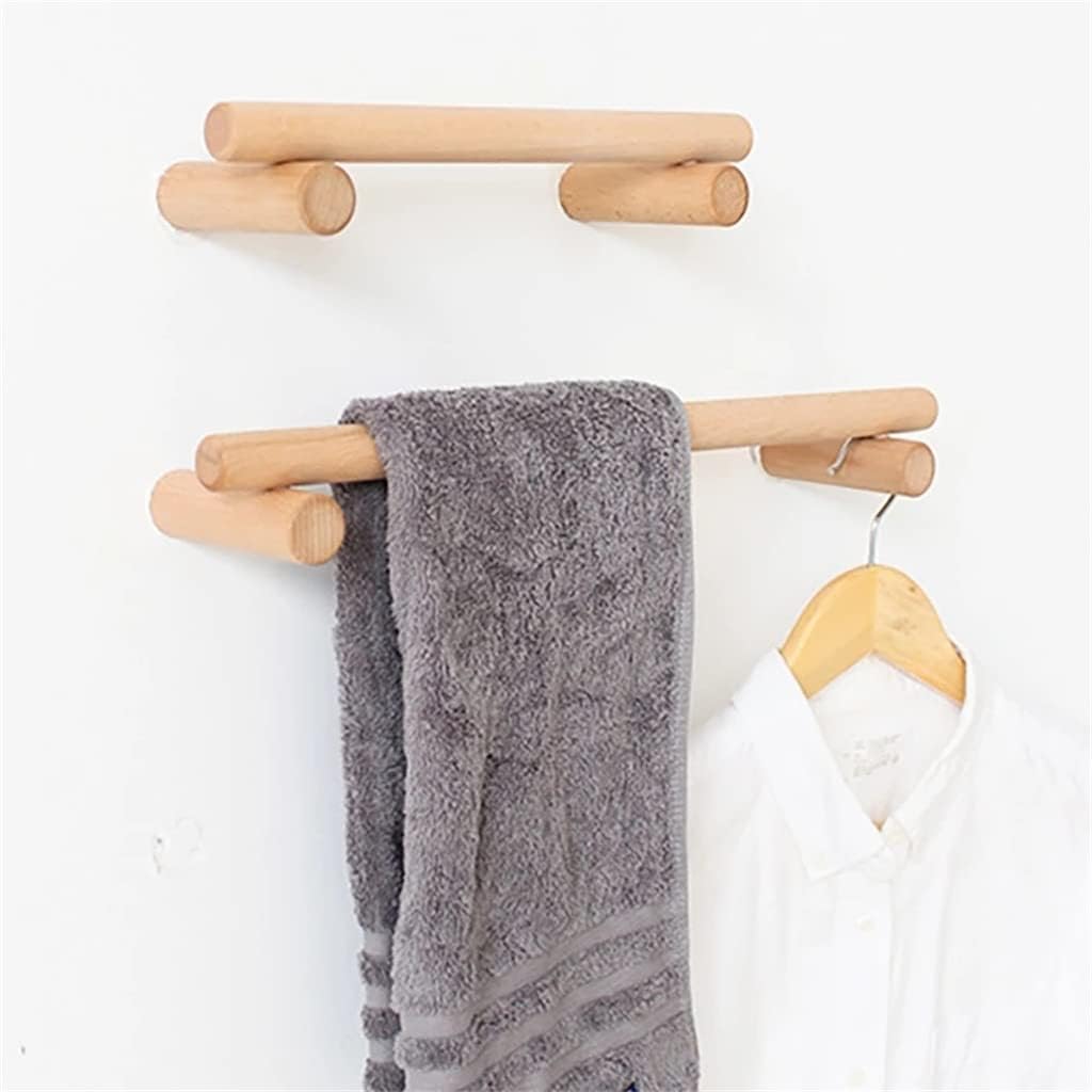 Wooden Towel Rack Wall-Mounted Punch-Free Holder Bathroom Shelf Kitchen Storage Bar for Accessories