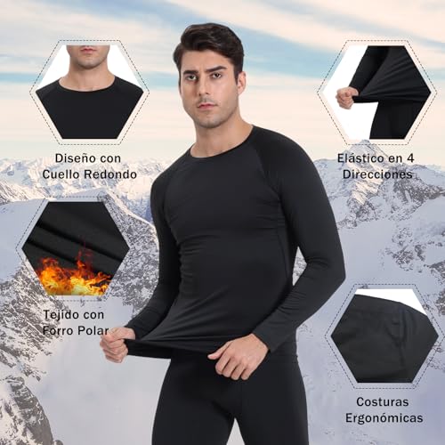 NuCamper Camiseta Térmica para Hombre, Invierno Camisetas Interior Termicas Hombre Manga Larga, Invierno Térmica Deporte Camiseta Compresión para Ski Camiseta Running Ciclismo Fitness Cálida Ropa
