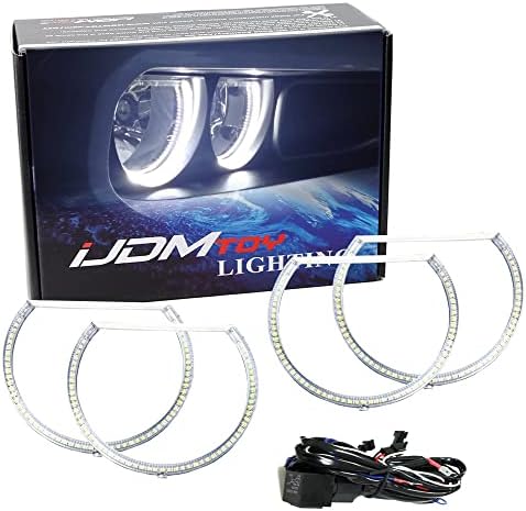 iJDMTOY Complete Set 4-Ring 252-SMD LED Angel Eye Halo Rings Kit w/Relay Harness Compatible with 2008-2014 Dodge Challenger Headlight Retrofit, Xenon White