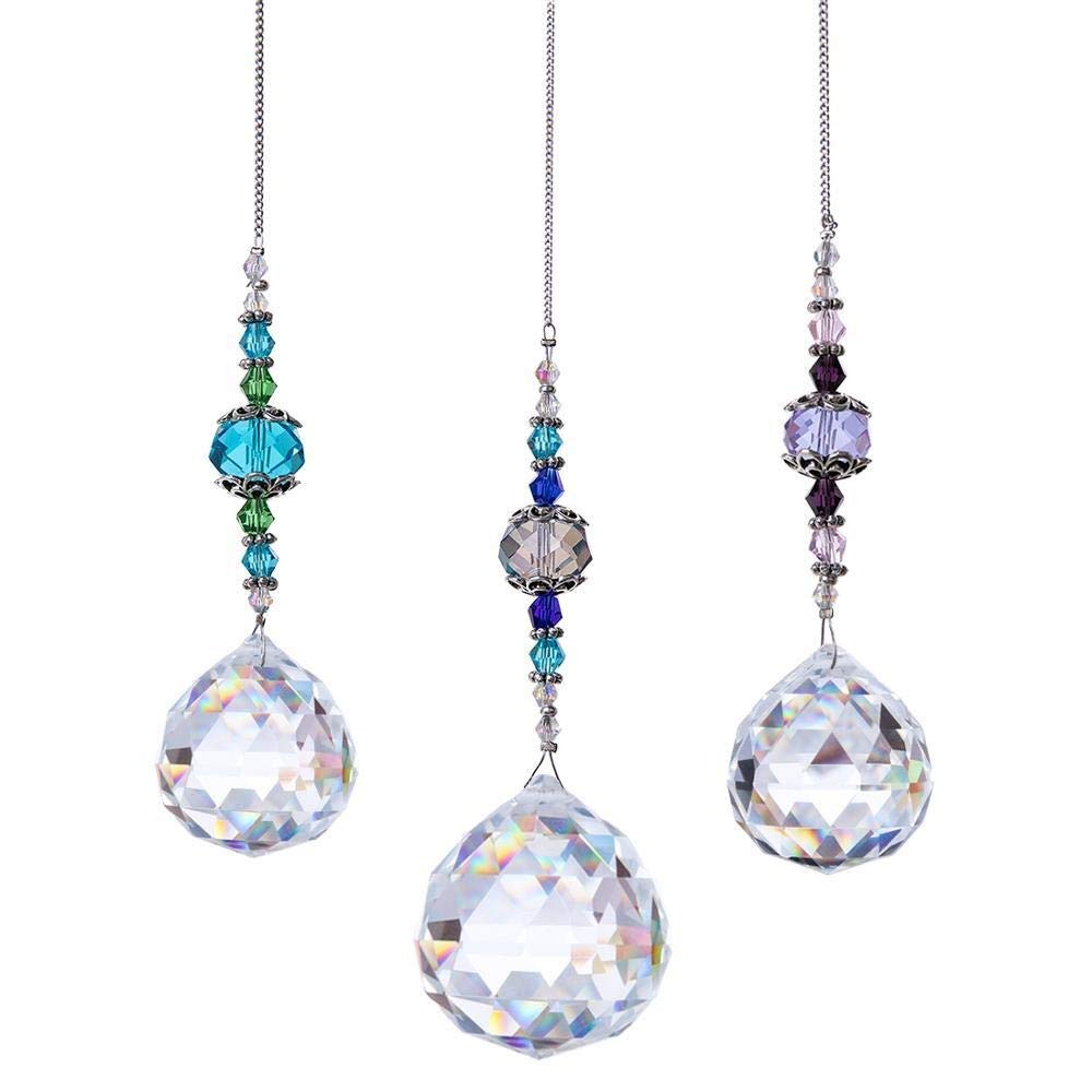 Suncatcher Packung von 3, klare Kristall Prisma Ball Rainbow Maker Fenster Prismen Suncatcher Kristall Anhänger für Zuhause, Büro, Gartendekoration