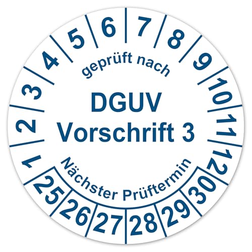 LabelTec Prüfplaketten nächster Prüftermin geprüft nach DGUV Vorschrift 3 ⌀30mm Prüfaufkleber 2025-2030 Aufkleber Prüfetiketten Vinyl Plaketten Folie selbstklebend wasserfest LTA007 (50)