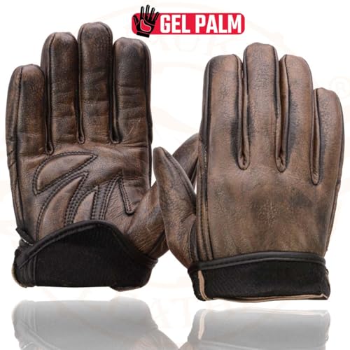 Image of Milwaukee Leather MG7512 Men's Brown Leather Gel Padded Palm Short Wrist Motorcycle Hand Gloves W / 'Full Panel Cover'