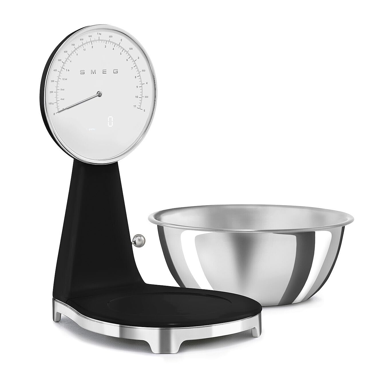 SMEG Báscula de cocina analógica y digital de estilo retro, capacidad de 11 libras, batería recargable, pantalla LCD retroiluminada, cuenco de acero inoxidable (negro)