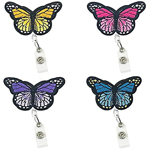 4Pcs Butterfly Badge Holder Reels Cute Pink ID Badge Holder Retractable Teacher Badge ID Holder Cute Purple Retractable Badge Wheel