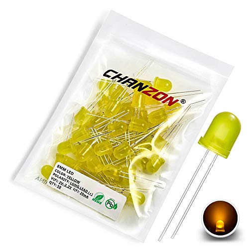Image of Chanzon 50 pcs 8mm Yellow LED Diode Lights (Colord Lens Diffused Round DC 2V 20mA) Lighting Bulb Lamps Electronics Components Light Emitting Diodes