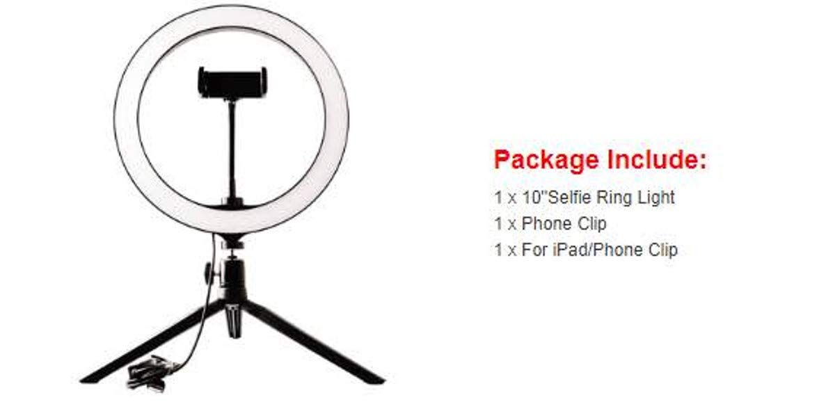 Jandei - Anillo Aro Selfie de Luz LED Tripode 10”/ 260mm con Soporte para el Móvil, Regulable 3 Modos de Iluminación con 10 Brillos para Videos, Fotografía, Youtube, TikTok, Instagram
