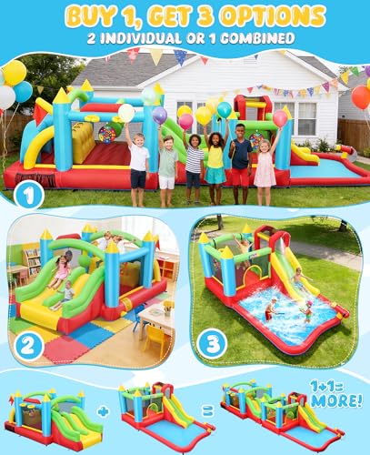 Whubefy Bounce House for Big Kids 8-12 3-6, 29FT Sectional Inflatable Bounce House Obstacle Course Combo w/Water Slide, Pool, 2 Tunnels, 3 Slides, 2 Jump Bouncer Bouncy Castle Holds 6+Kids, 2 Blowers - Thumbnail 3