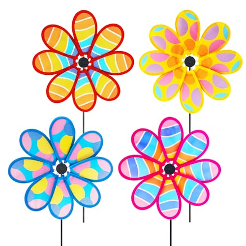 MuuXii Garden Windmill, 4PCS Whirligigs Windmill, DIY Pinwheel, 10.6inch Colorful Pin Wheel, Fabric Windmill Wheel, Outdoor Courtyard Lawn Decoration Wind Spinner