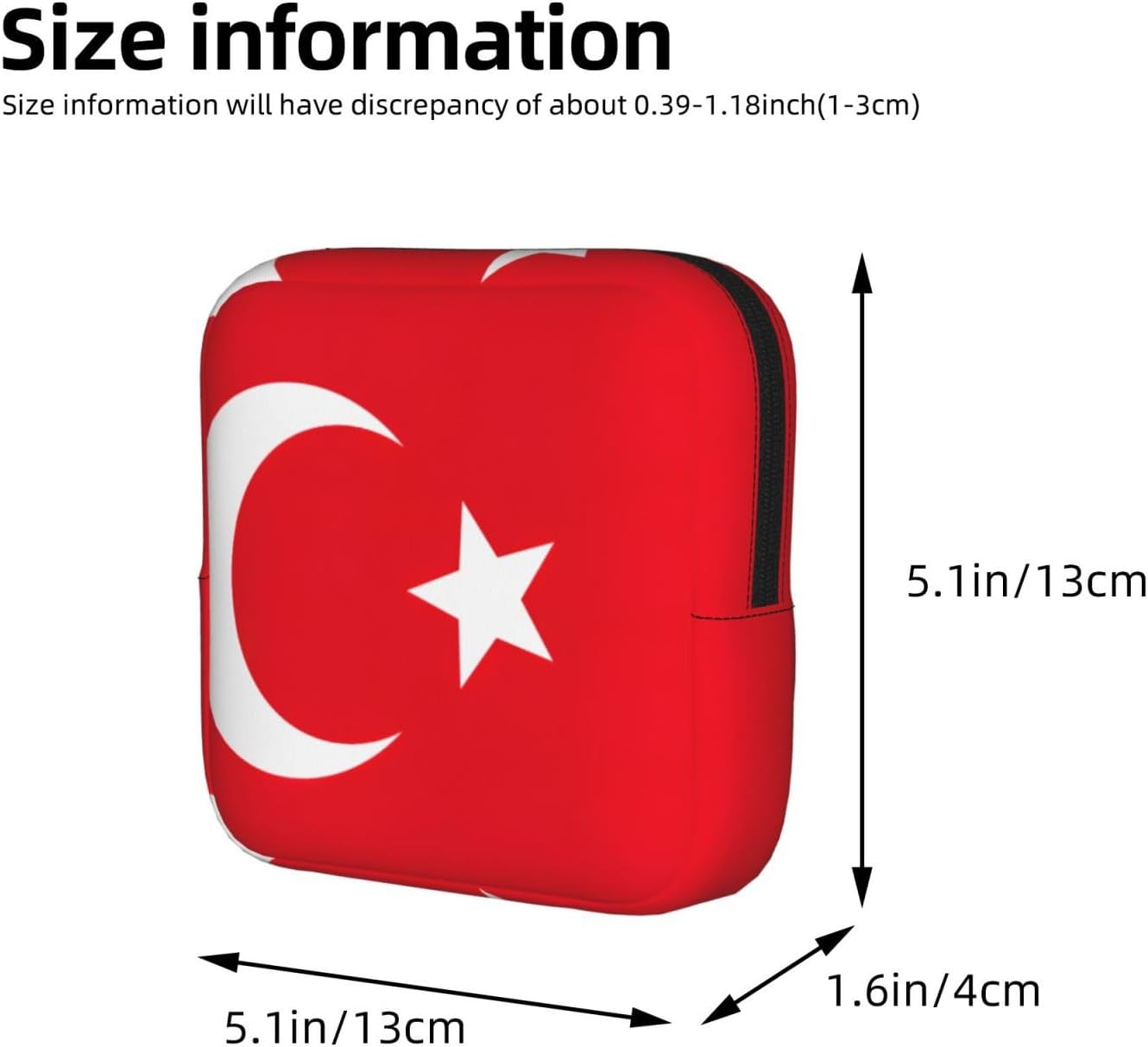 Flag Of Turkey Print Women Period Bag Sanitary Pouch Portable Pad Pouch Tampon Holder Small Zipper Pouch Storage Bag