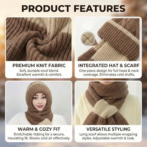 Image of Kraptick Women's Winter Cap and Scarf Set - Thick Fleece Lined Knitted Beanie Hat and Neck Warmer Muffler for Ladies, Stretchable & Soft Woolen Snow Proof for Extreme Cold -5