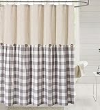 DOSLY IDÉES Linen Button Farmhouse Shower Curtain,Linen and Cotton Fabric,Pleated Gray and White Buf