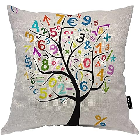 Beabes Math Tree Throw Pillow Cover Colorful Tree With Math Symbols Fun Number Counting Education Square Cushion Case Standard Pillowcase 18 X 18" For Men Woman Home Bedroom Sofa Cover