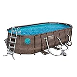 Bestway 56717E Power Steel Swim Vista 18' x 9' x 48' Outdoor Oval Above Ground Swimming Pool Set with 1500 GPH Filter Pump, Pool Cover, and Ladder