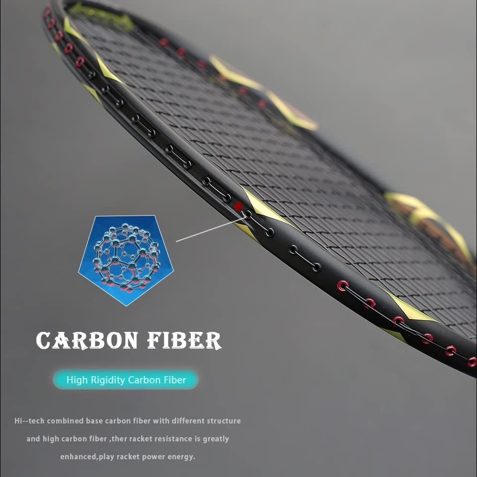Miniatura 4 de QDLZLG Professional 3U 85G Carbon Fiber Badminton Rackets Offensive Type G5 Light Weight Training Racquet with Strings Bags Adult Sport