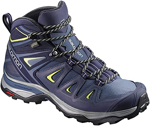 Salomon X Ultra 3 MID GTX Women's Hiking Shoes, Crown Blue/Evening Blue/Sunny Lime, 8