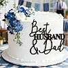 Best Husband & Dad Cake Side Decoration, Black Acrylic Fathers Day Cake Topper, Dads Birthday Cake Charm Party Supplies For Men