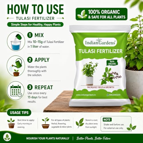 Image of Indian Gardens - Tulasi Organic Fertilizer (5 Kg) | Holy Basil | Growth Fertilizer | Organic Plant Food | Tulasi Leaf Health