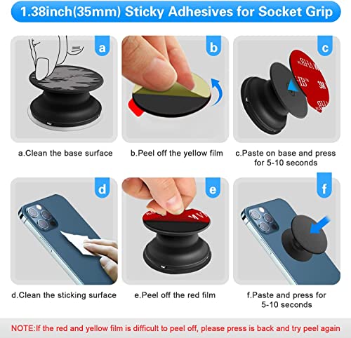 Volport 3M Sticky Adhesive Replacement Compatible With Socket Mount Base, 10 Pack Vhb Sticker Pads For Car Magnetic Phone Holder And 2Pcs 1.38 Inches Double Sided Tape For Collapsible Grip & Stand #TOP4