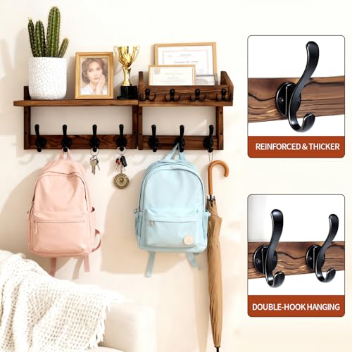 GUDGI 27" Wooden Wall Mounted Coat Rack with Shelf- 4-in-1 Entryway Organizer with 11 Hooks (7 Coat Hooks + 4 Key Hooks), Mail Holder & Display Shelf for Living Room, Bedroom (NOT Come Assembled) by GUDGI - Used condition - Image 4