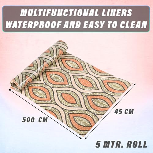 Image of Kuber Industries Pack of 2 Waterproof & Durable 5 Meters Kitchen Mats for Shelf Liner Roll | Wipeable Fridge Sheets for Shelves Cabinet Drawer | Gripper Design - Green & Orange