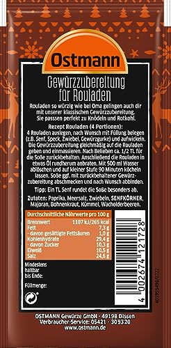 Ostmann Gewürze – Zarte Rouladen Gewürzzubereitung, für 4 Portionen, Gewürz für saftig-würzige Rouladen, 15 g im Beutel (Verpackungsdesign kann abweichen)